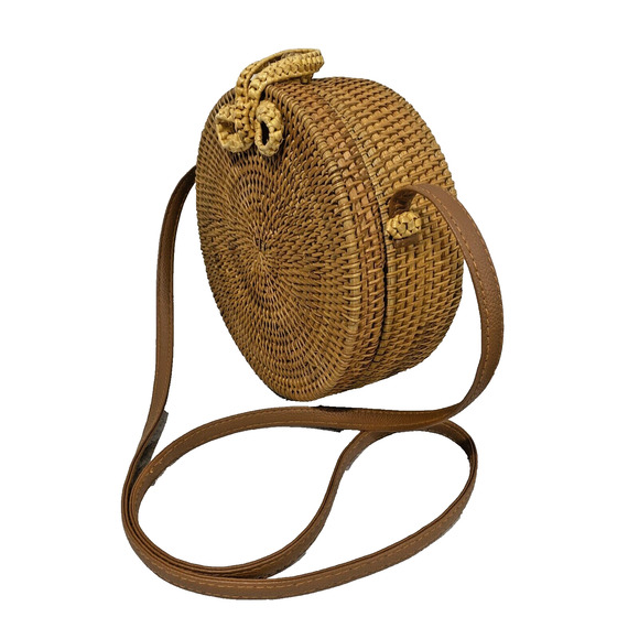 Natural Straw Brown Wicker Shoulder Crossbody Bag Purse Cottagecore Boho Preppy - Picture 3 of 10